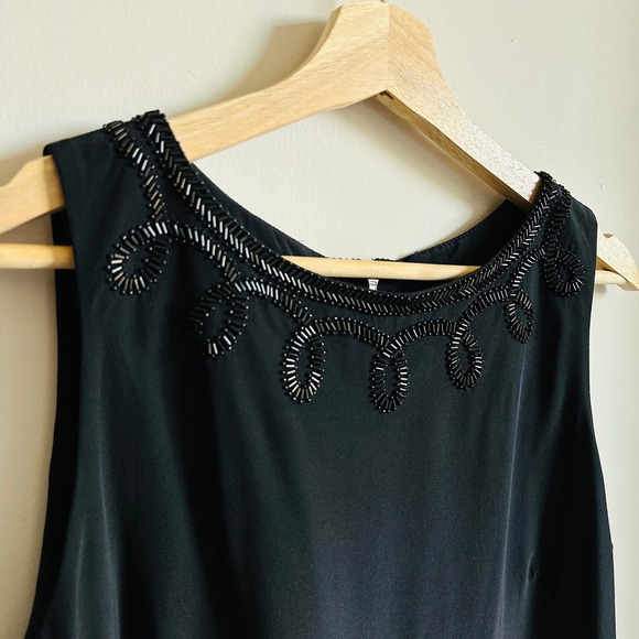 Vintage 90s Y2K Laura Ashley Black Silk Mini Pencil Dress Size 8 Beaded Neckline - Picture 6 of 9